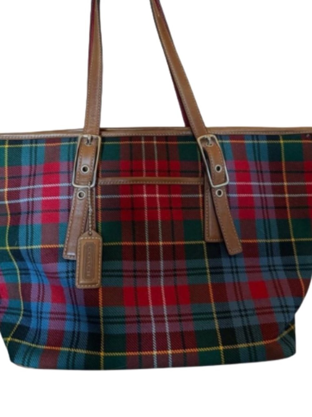 Coach Holiday Hamptons Plaid Wool Tote with Tassel Zipper Pull